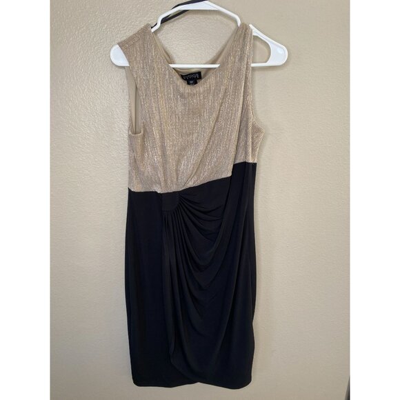 Enfocus Petite Womens Gold & Black Dress 12P Cocktail Draped Detail Sleeveless - Picture 2 of 6